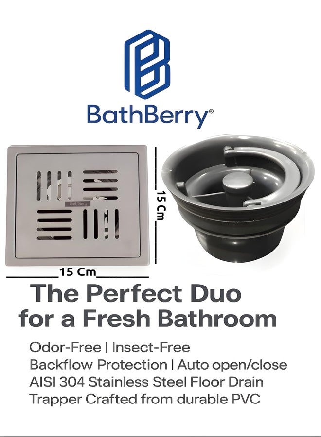 Bath Berry BathBerry® 6x6 Stainless Steel Floor Drain Combo with PVC Trapper, (Bathroom Jali), AISI 304, Rust Resistant, Brushed Matte, Odor Proof, Cockroach Trap for Bathroom, Balcony & Utility Areas - Image 4